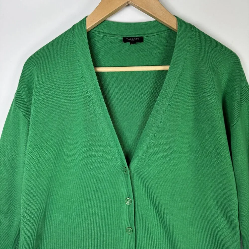Talbots Petite Medium Green Cardigan Sweater Button Front Long Sleeve Preppy - Picture 2 of 13